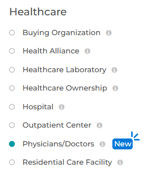 Physicians and Doctors can now be selected directly from the Healthcare section in List Builder
